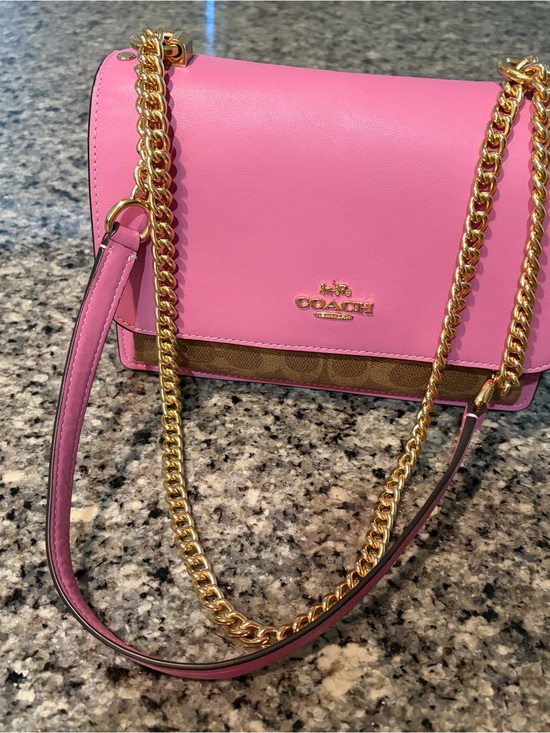 Coach Handbags - Coach Pink Leather & Signature Canvas Chain Crossbody Bag with Gold Hardware
